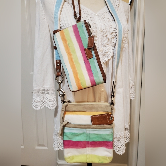 Coach Handbags - COACH WATERCOLOR CROSSBODY BAG & WRISTLET IN GREAT USED CONDITION!